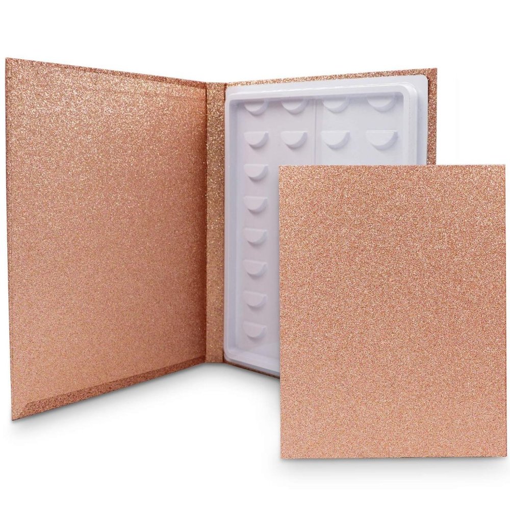 Eyelash Book 16 Pairs, Portable Travel Lash Box, Case, Storage Display Rose Gold